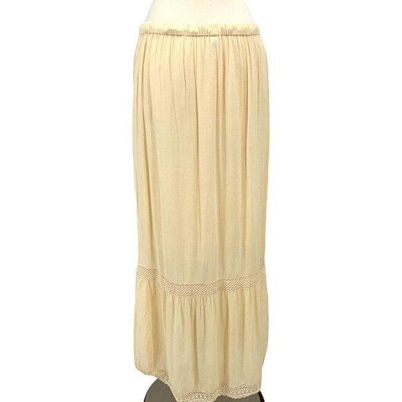 RAGA Size M Maxi Skirt Cream Gauze Flowy Beach Drawstring Tiered Lined Cotton - Picture 5 of 11